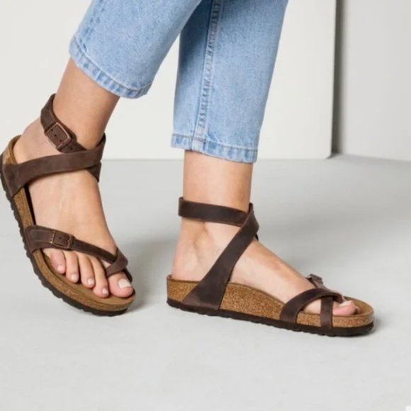 Birkenstock Shoes - Birkenstock Yara Ankle Strap Brown Leather Sandals Size 39